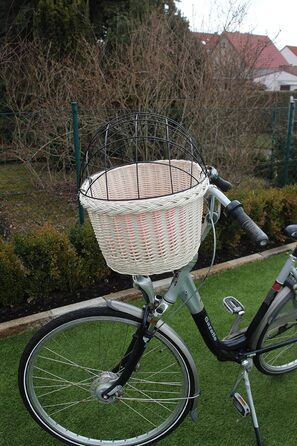 Корзина для велосипеда Marcus Hundefahrradkorb для руля з лози з металевою сіткою та подушкою, корзина для собак, корзина на кермо, корзина для покупок, натуральний (XXL з подушкою)