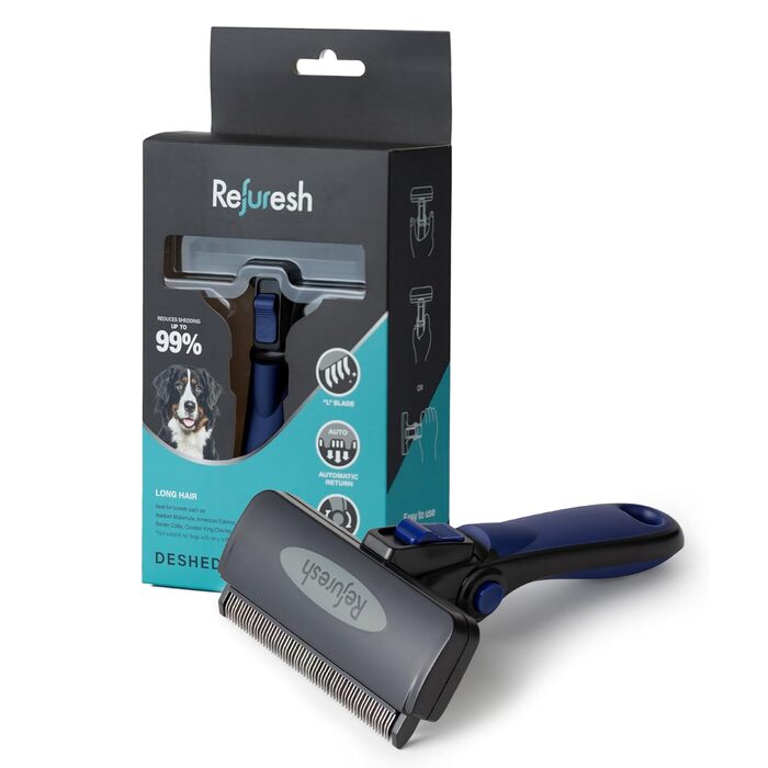 Бурштук для вичісування шерсті собак - великий, синій. Інструмент для догляду за довгою шерстю. Підходить для собак та котів. Легкий, для контролю випадіння шерсті.