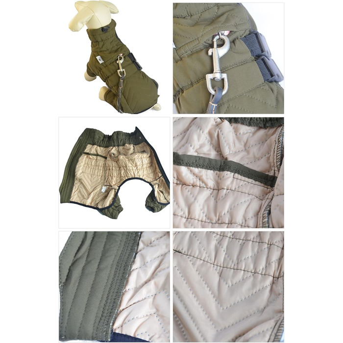 Теплий зимовий одяг для собак: двошарова жилетка, непромокаєма, вітрозахисна, з світловідбиваючими елементами. Підходить для малих, середніх та великих собак. Оливковий колір, розмір 3XL (довжина спини 58 см).