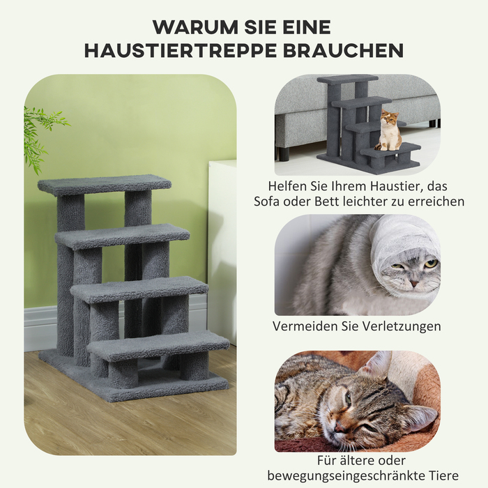 PawHut Pet Stairs Cat Stairs Сходи для собак 4 сходинки сірі 63.5x43x60см для кішок і собак, ідеально підходять для людей похилого віку та маленьких тварин
