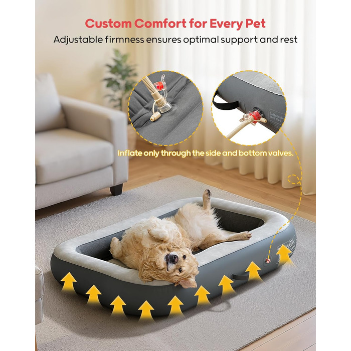 Надувне ліжко для собак QPAU з бортиками, миється, для подорожей, кемпінгу та дому, водонепроникне, портативне, з насосом та сумкою, підходить для малих, середніх та великих собак