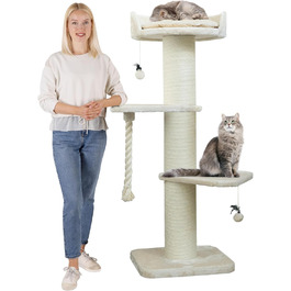 Дерево для котів HAPPYPET 'Freddy' 150 см, преміум, великий, стійкий, для мейн-кунів, натуральний сизаль, стовпи 20 см, кремовий
