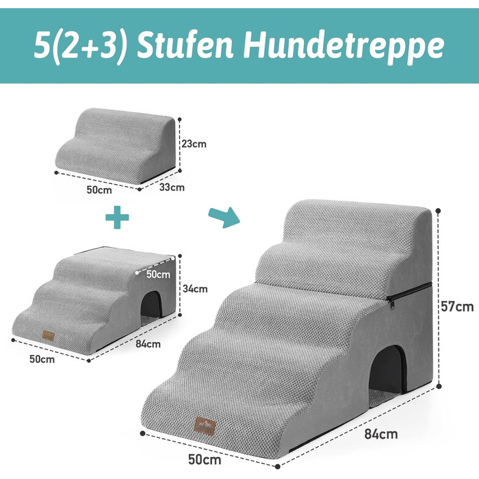 Сходинки для собак COZY KISS: зручні та міцні, 83x50x57 см (сірий)