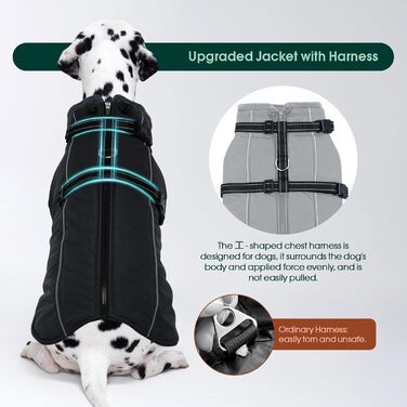 Водонепроникний теплий зимовий пуховик для собак середнього розміру Kuoser, чорний, M (Обхват грудей: 53 см, Обхват шиї: 38 см)