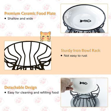 Підвищений годівниця для котів, керамічна миска з металевим підставкою, для котів, цуценят та маленьких собак, миється в посудомийній машині