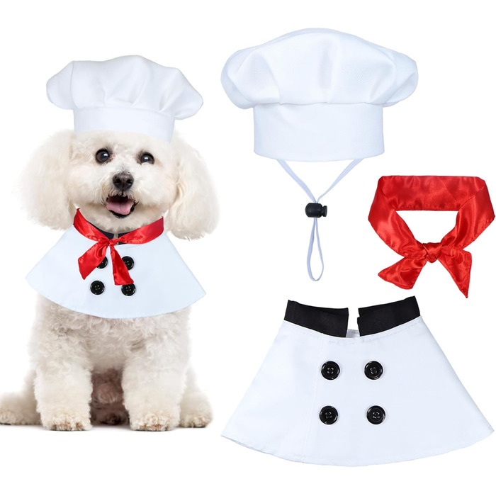 Костюм на Хелловін для собак: кухар з червоним шарфом. Веселий костюм для маленьких, середніх та великих собак. Підходить для тварин великої породи.