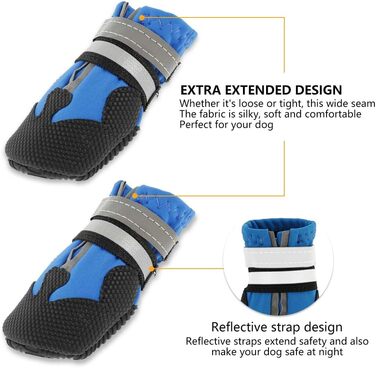 Водонепроникні чоботи для собак Bau+Schwarz, 4 шт. - захист лап для малих, середніх та великих собак, з відбиваючими ременями, блакитні (XXL)