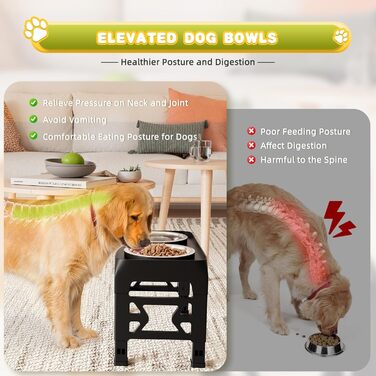 Підвищені годівниці для собак, 5 положень по висоті, підставка для собак з 2 мисками з нержавіючої сталі, неслизька, регулюється на 9, 22,9, 25,4, 27,9, 30,8 см, для середніх та великих собак