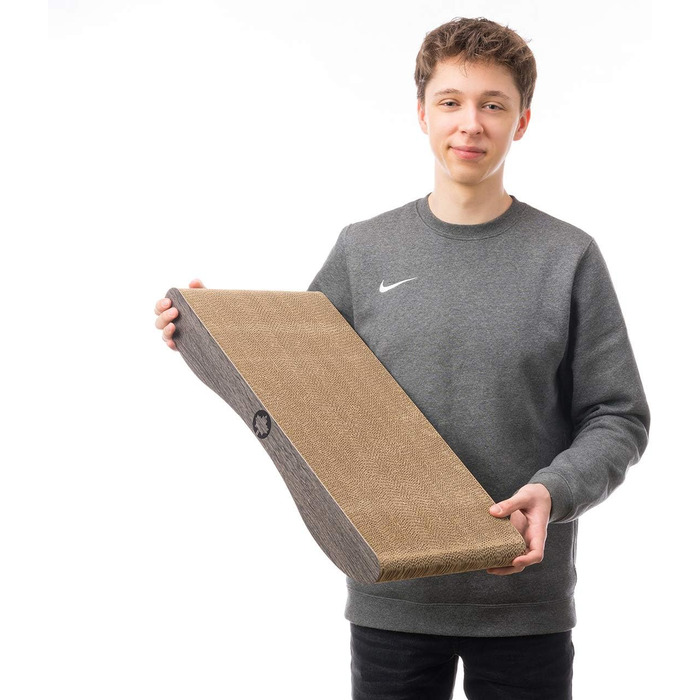 Когтеточка для котів CanadianCat Comet L XL, картон, з котячою м'ятою, 60x29x7 см, темно-сіра, дерев'яний дизайн