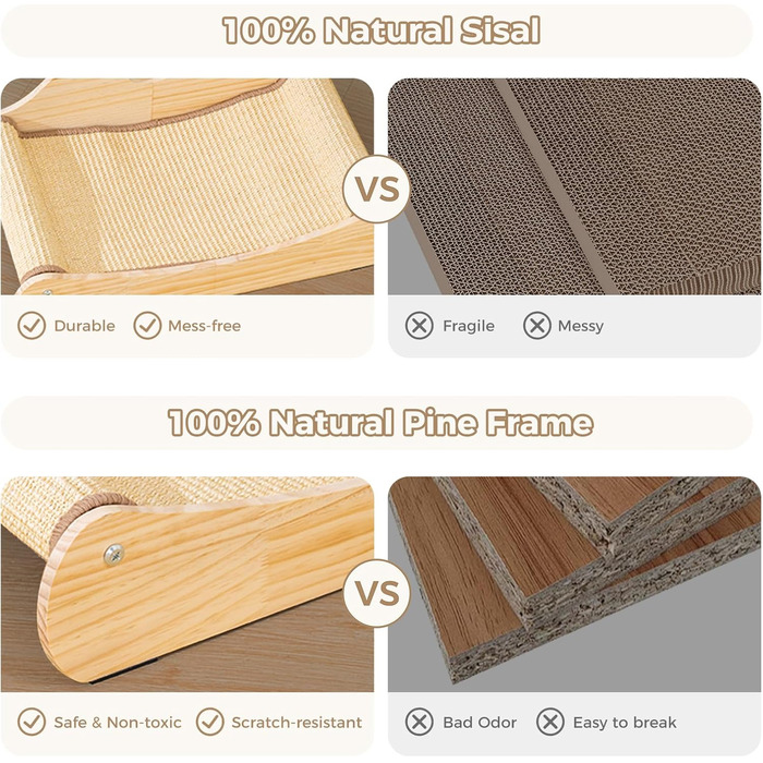 Кігтеточка Avont з сизалю та дерева, лежанка для котів, м'які когтешлі для сну