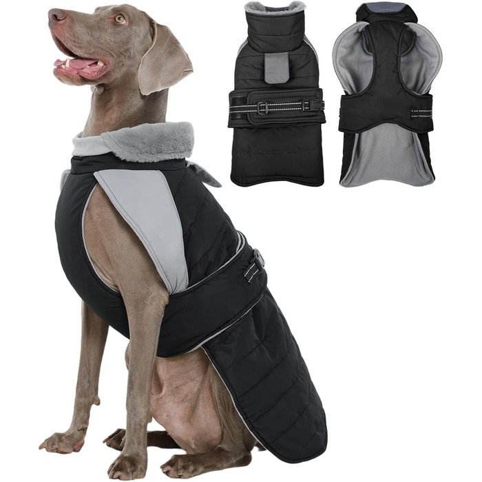 Водонепроникна та вітронепроникна куртка для собак Kuoser, теплий зимовий одяг для великих собак, чорний XL