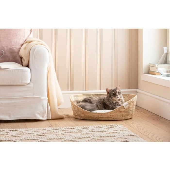 Dehner Преміум М'яке ліжко для домашніх тварин, 58 x 48 x 18 см, натур. матеріали/плюш, білий/бежевий колір