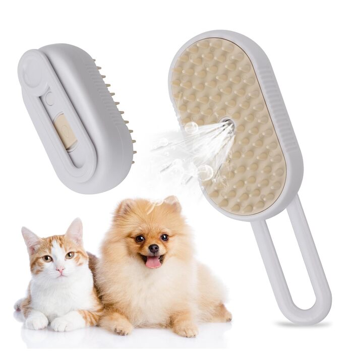 Парова щітка для котів та собак, 2 шт. з розпилювачем, для короткої та довгої шерсті, видалення шерсті, догляд (біла)