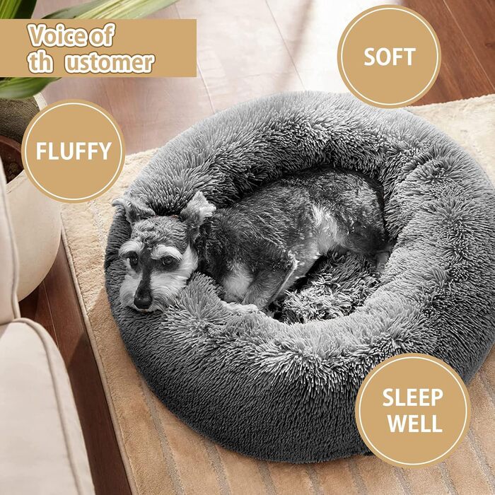Кругле лежанка-донатик для собак великих та середніх порід, 70 см, сірий колір, плюш, анти-стрес, м'яка, пухнаста, для собак та цуценят