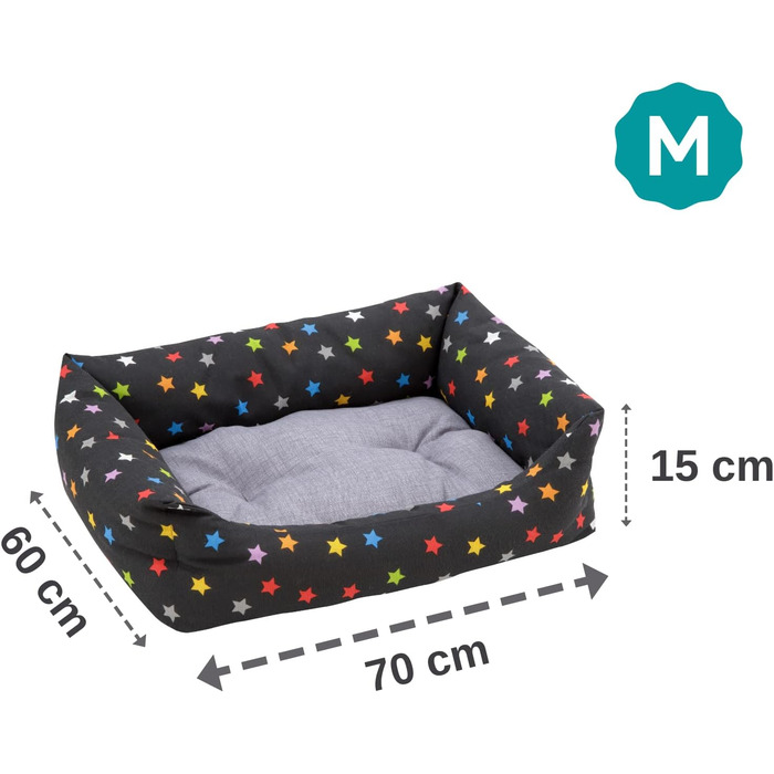 Кругле ліжко для собак Baroni Home 60x70 см з двостороннім матрацом, зірки - кольорове