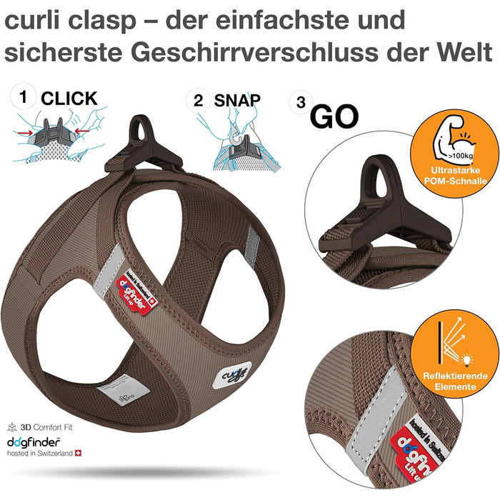 Шлейка для собак curli Clasp Cord (S, Коричневий)