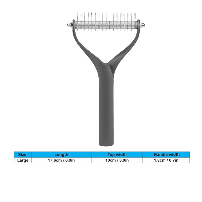 Інструмент для догляду за шерстю: двосторонній гребінець для підшерстка, щітка для цуценят та котів, гребінець з гострими зубцями для видалення ковтунів та відмерлого хутра (Чорний, L)