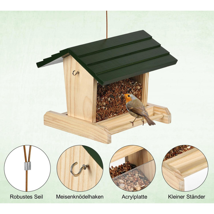 Дерев'яний годівничка для птахів JAZUIHA для дикої природи, годівничка для пташиного корму, годівничка для підвішування з тримачем для м'ясних кульок для метеликів, саду, тераси або балкону