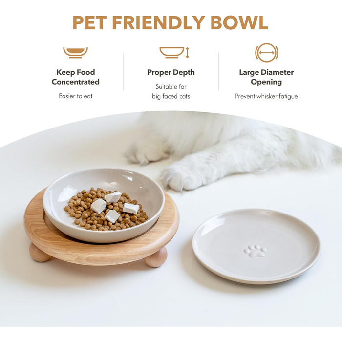 Набір керамічних мисок для котів Havnina (3 шт., білий): миски для їжі та води без дискомфорту від вусів, 14 см, широкий бортик, вінтажний лате