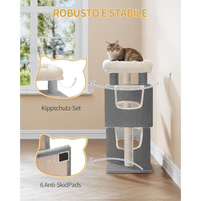 Дерево для кігтів Hzuaneri Kratzbaum 75 см, кігтеточка для котів з лежаком, будиночком, сизалевими стовпчиками та іграшками, сірий колір, MS07618LG