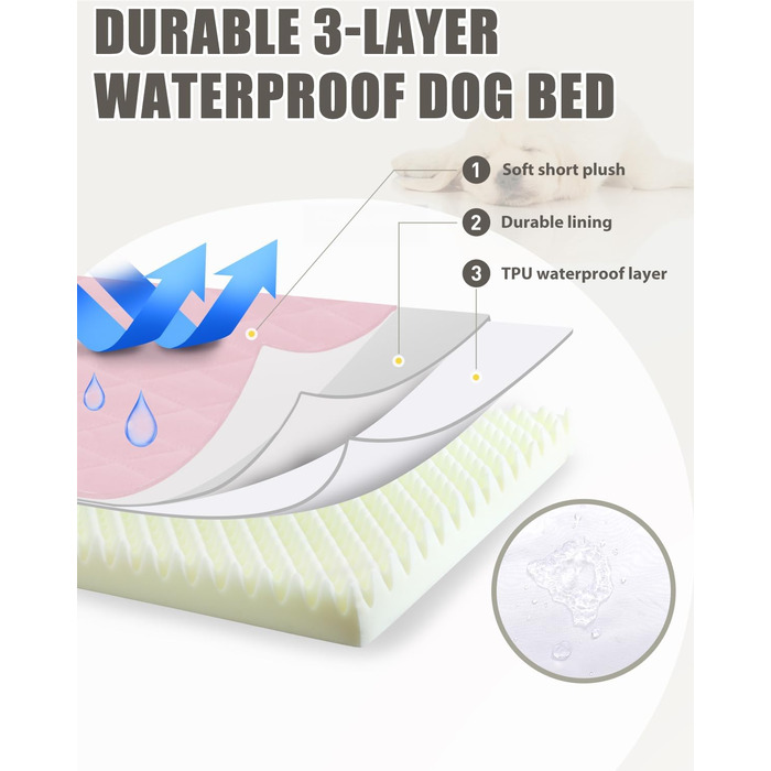 Ортопедичні лежанки для собак великих порід, водовідштовхувальні, знімний, пральний чохол та антиковзаюча підкладка, стегане ліжко для собаки, 119 x 73 см, рожевий колір