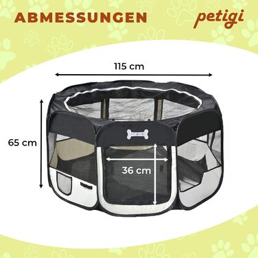Вольєр для цуценят Petigi XL 115x115x65 см, 8-кутний, для собак, котів, гризунів, легкий у догляді, чорний
