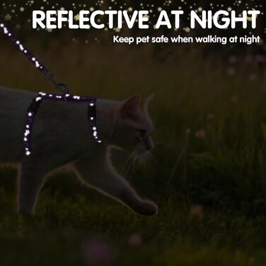 Шлейка для кота PAWCHIE з повідком та ошийником, витривала, регульована, світиться в темряві, для кошенят, для прогулянок на вулиці (фіолетовий, S)