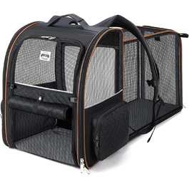 Рюкзак для котів Lekebobor, розширений, переноска для домашніх тварин, рюкзак для маленьких собак та середніх котів, до 8,2 кг, чорний, XL (14.2'L x 11.8'W x 17.3'H)