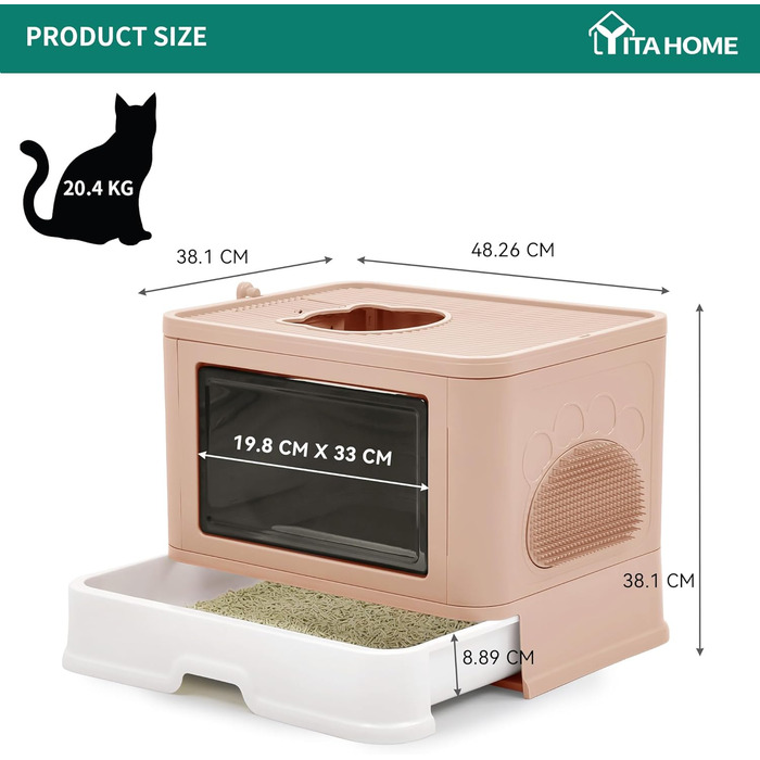 YITAHOME велика закрита котяча туалетна з кришкою, без запаху, з лопаткою для наповнювача, рожевий