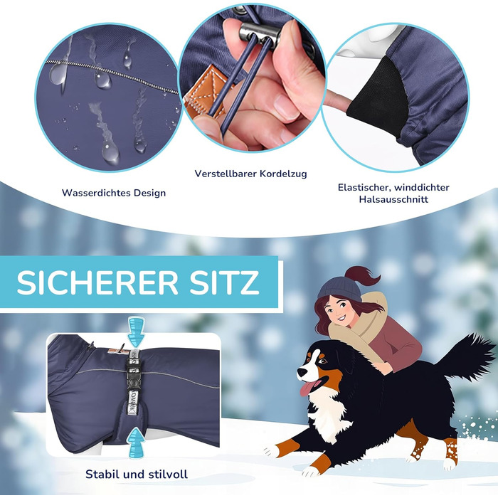 Зимовий теплий одяг для собак ALLSOPETS: куртка з відбиваючими елементами, великий розмір (3XL), Marineblau