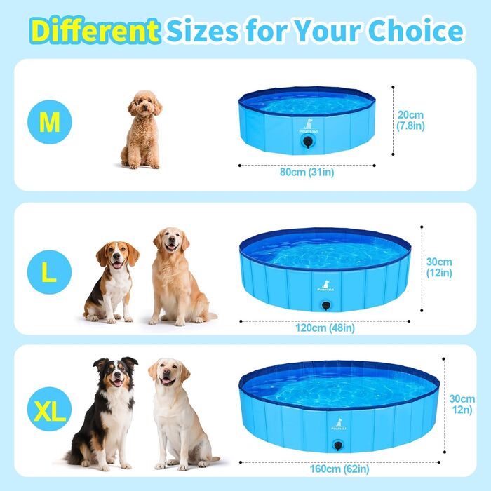 Басейн для собак Pourbibi, 80x20 см, складаний, з ПВХ, антиковзаюча поверхня