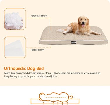 Ортопедичне ліжко для собак, матрац для собак з двоярусним дизайном, миється, знімний кошик для собак, 90 см для собак маленьких та середніх порід (105 x 69 x 12 см, бежевий)
