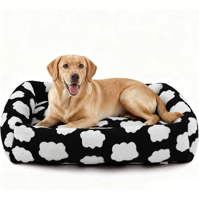 Ортопедичне ліжко для собак JOEJOY XL, прямокутне, чорне, знімний чохол на блискавці, антиковзаюча підкладка, для цуценят та великих собак (107x91x23 см)