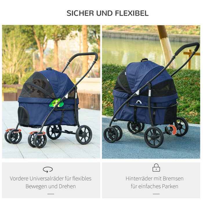 PawHut Dog Buggy 2 в 1 з чохлом від дощу Складаний візок для собак для маленьких собак і кішок 81x68x98.5 см Темно-Синій
