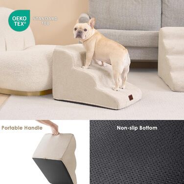 Сходинки для собак EHEYCIGA: компактні та зручні для маленьких собак, 40 см заввишки, 3 сходинки, з миючим покриттям та антиковзким покриттям, бежевий колір (40 x 57 x 40 см)