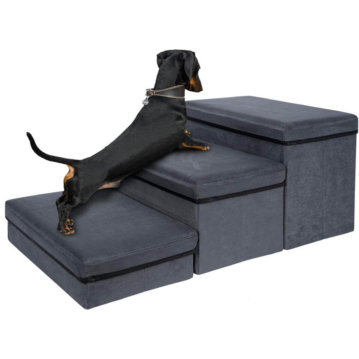 Сходинки для собак з місцем для зберігання, 2 сходинки, складані, широка пандус для домашніх тварин, неслизькі сходи для собак, драбина для домашніх тварин, сходи для собак та котів маленьких та великих порід, темно-сірий 60×40×30 (квадрат)