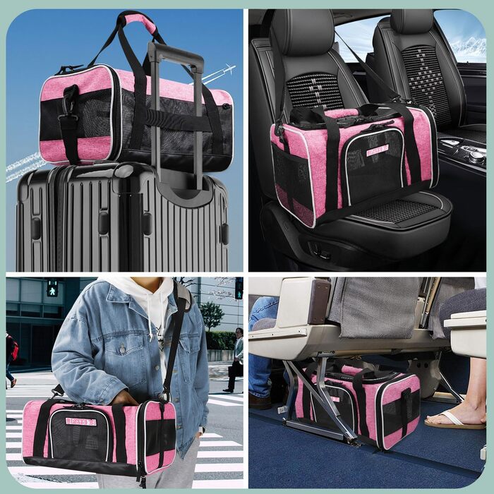 Переноска для тварин Petskd 43x33x24,9 см, авіаперевезення Southwest Airline, сумка для котів і собак, з безпечним замком та блискавкою, рожева