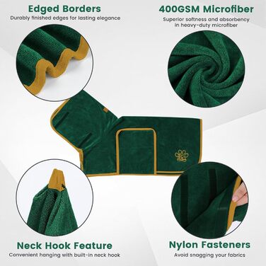 Рушник для собак PETTO, зелений, M - для великих, середніх та маленьких собак