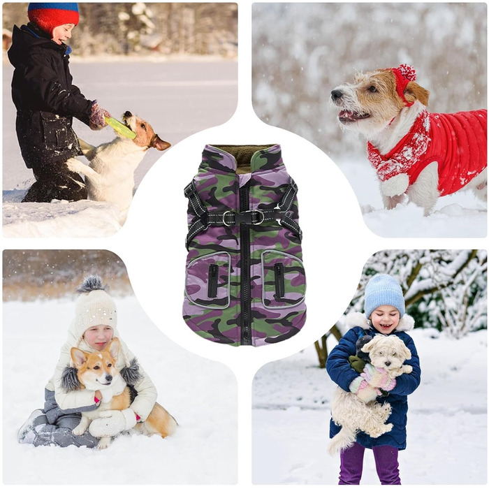 Водонепроникна куртка для собак, світловідбиваюча, теплий зимовий одяг, жилет з інтегрованим шлейкою, для маленьких, середніх та великих собак, захист від холоду, для нічних прогулянок, фіолетовий, 2XL