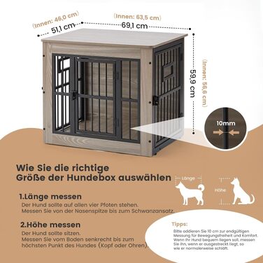 Меблі-клітка для собак Gardner Pet, закритий будинок-вольєр для дому, світло-сірий, 69x51x60 см