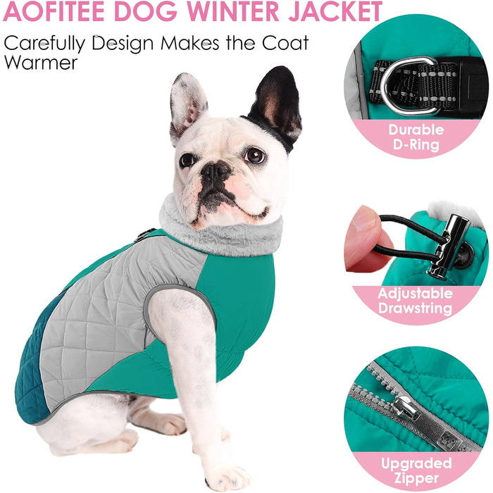 Теплий зимовий одяг для собак AOFITEE: куртка з флісовою підкладкою, світловідбиваючий комір, зручна застібка-блискавка, для маленьких та середніх собак, зелений колір