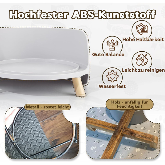 Підвищена стійка для великих мисок для собак - годівниця для середніх та великих собак - для мисок діаметром до 20,2 см - сірого кольору (миска не входить до комплекту) Large сірий