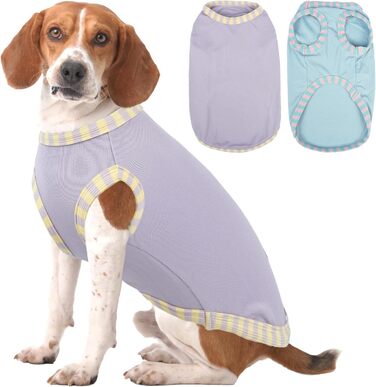 Сорочка для собак Katzinst 2 шт. для середніх порід, сонцезахисний одяг, еластична сорочка від сонця, жилет для собак на літо, для Французького бульдога, для прогулянок та бігу (Зелений хакі L)