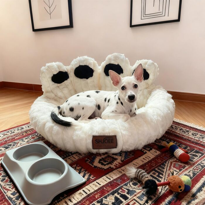 М'яке ліжко для домашніх тварин: ліжко для собак та котів у формі лап ведмедя, діаметр 60 см, бежеве