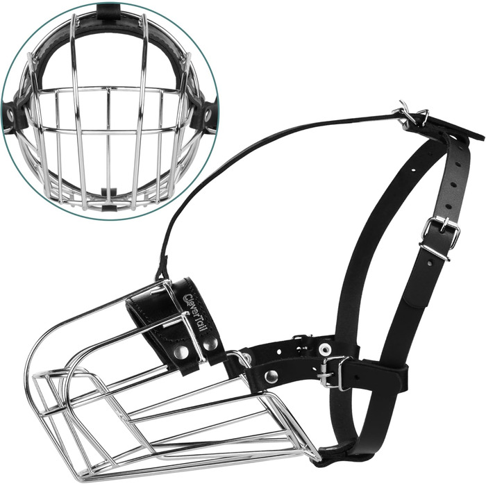 Металева маска-намордник для собак CleverTail Husky Maulkorb - надійний захист від укусів та агресії для великих та середніх собак. З регульованими шкіряними ремінцями та сталевим каркасом.