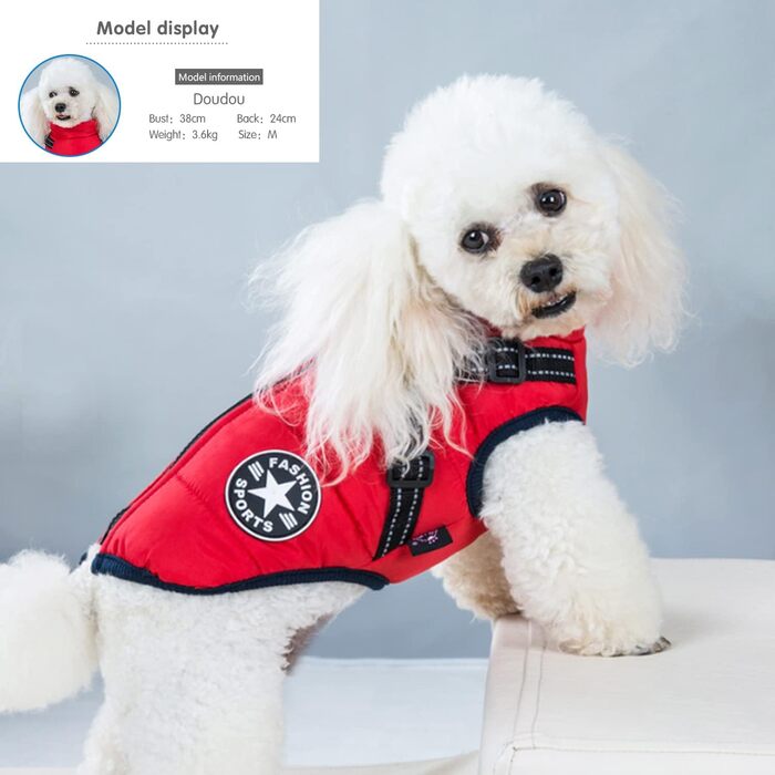 Водонепроникний жилет для собак Ectkuee на зиму, червоний (S) з D-подібним кільцем, для малих порід