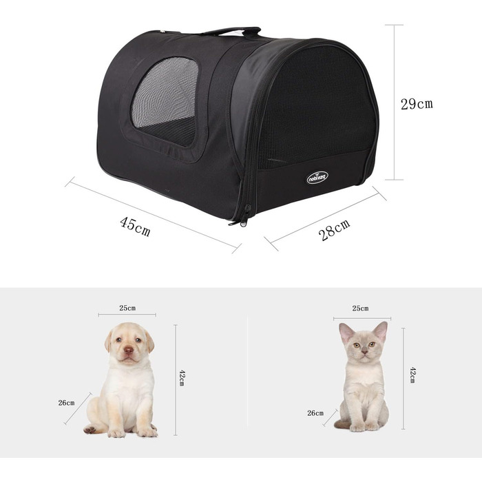 Складана переноска для собак і котів Nobleza, оксфорд, чорна, розмір L (45×28×29 см), дорожня сумка для тварин