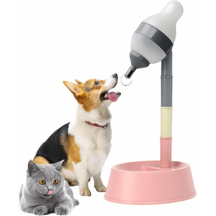 Автоматичний диспенсер для води для котів та собак iFCOW, регульована висота, знімний стрижень, автоматичне годування (Gerry + Pink)