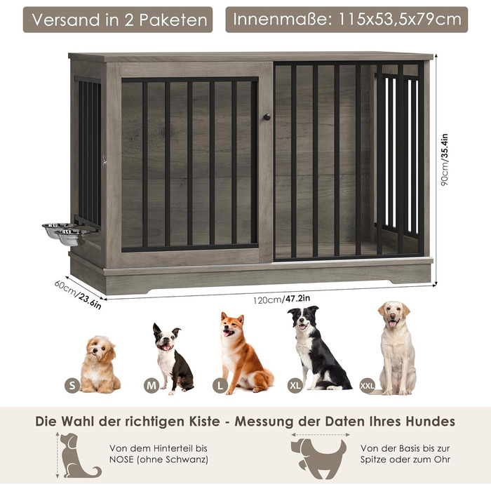 Клітка для собак FirFurd 120см: міцна метало-дерев'яна будка XXL для великих собак, 120x90x60 см, коричнево-біла