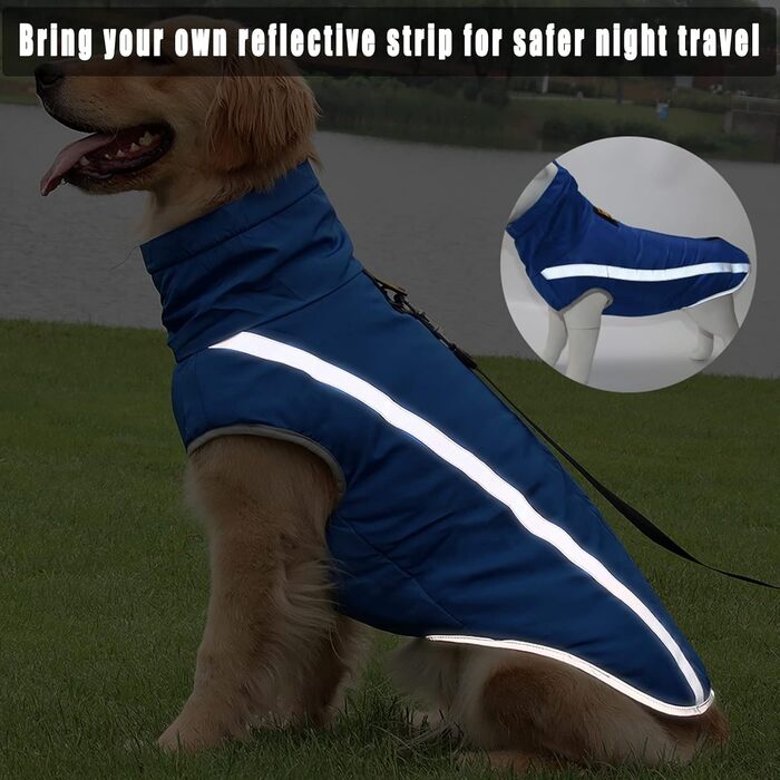 Зимова куртка для собак, тепла водонепроникна куртка для середніх та великих собак, флісова підкладка, світловідбиваючі елементи, для Лабрадора, Бульдога, Самоеда (5XL/60см, Синій)